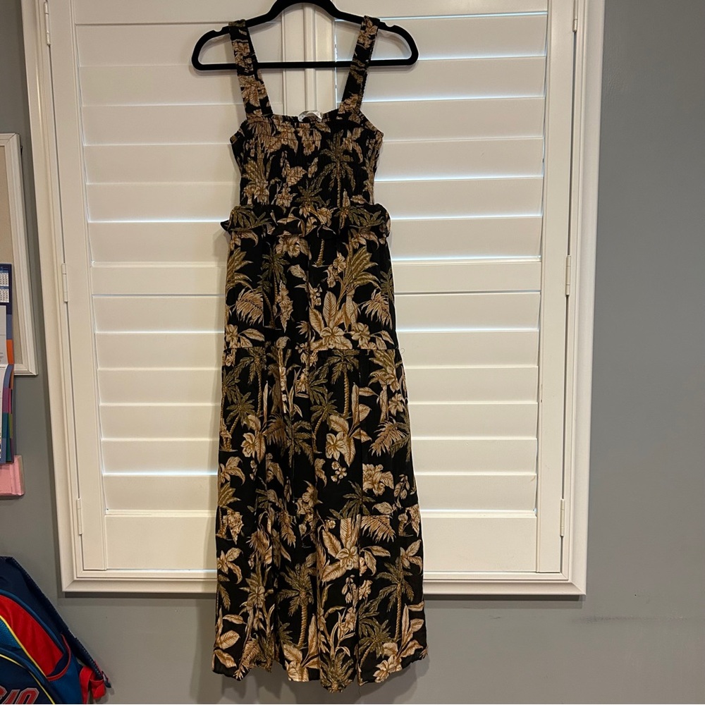 Seafolly Singapore Castaway Shirring Dress Black Tan Multi Size Large - Picture 7 of 9